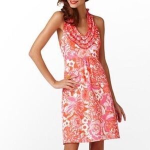 Lilly Pulitzer Pink and Orange hAWAIIAN PRINT FLORAL RUFFLE DRESS SIZE 4